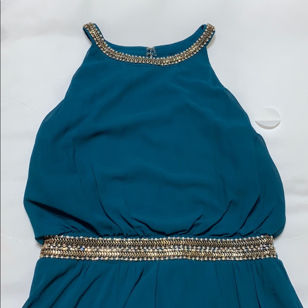 Teal and gold dress A line